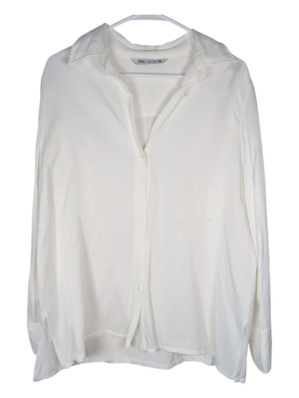 Zara White Button-Up Silk Blouse - Picture 2 of 11